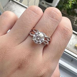Ensemble de bagues de mariage RITZIN, style mignon, avec bague de fiançailles assortie, or rose 18 carats, bague de mariée en moissanite cultivée en laboratoire - Product Image 4