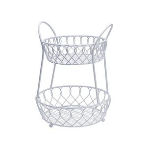 Panier américain à 2 niveaux avec revêtement en poudre blanc Décoration unique pour la cuisine Articles de maison et fêtes Tendances Fruits et légumes - Product Image 1