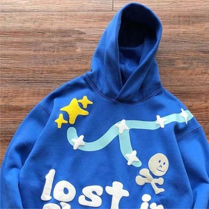 Y2K motif lettre bouffée impression haute rue hip-hop lâche manches régulières séchage rapide polaire sweat hommes décontracté surdimensionné à capuche - Product Image 2