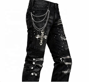 กางเกงยีนส์เดนิมทรงตรงเอวกลางสำหรับผู้ชายรุ่นพิเศษปี 2026 ตกแต่งลายปักฮิปฮอป ล้างสีแบบสโตนวอช พร้อมรายละเอียดหมุด - Product Image 2