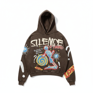 Sweat à capuche vintage streetwear pour homme, imprimé en relief, motif squelette personnalisé, polaire hiver épais - Product Image 1