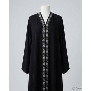 อาบายะห์ปักลายดอกไม้สีดำเงินสุดหรูพร้อมขอบเอวแบบธรรมชาติ - Product Image 1
