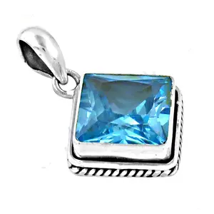 Colgante de Plata de Ley 925 con Topacio Azul y Gema de Oro Rosa con Corte Princesa, Joyería para Mujer, Colgantes con Dije de Platino - Product Image 2
