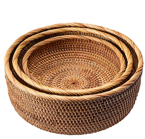 Vente en gros meilleure vente ODM étiquette personnalisée bol tissé rustique panier rond en rotin panier de fruits pour cadeaux de pendaison de crémaillère - Product Image 1