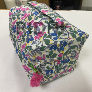 Customizable Eco-Friendly Large Cotton <b>Quilted</b> Wild Flower Travel for <b>Bag</b> Handle Zipper Floral Print Cosmetic Organizer - Product Image 1