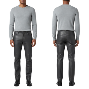 Pantalones de Cuero Genuino para Hombre, Ligeros, de Alta Calidad, Color Negro Sólido, Estilo Urbano para Motociclistas, Transpirables - Product Image 4