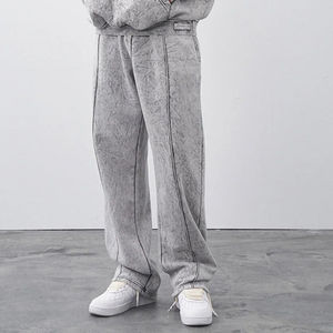 Los mejores fabricantes de ropa pantalones acampanados personalizados Vintage ácido lavado sol desteñido Puff estampado algodón Jogging chándal para hombres - Product Image 4