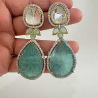 Boucles d'oreilles longues en moissanite et Kundan de style victorien, bijoux de créateur Sabhyasachi, déclaration de style, mariage indien du sud, fête, IGI