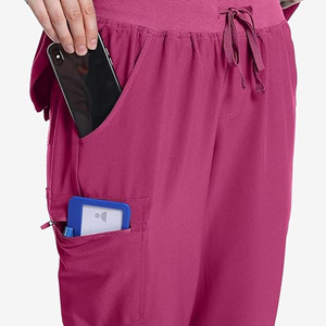 Femmes chirurgicales de médecin de l'hôpital personnalisé Zip cou haut à manches courtes Double couche poche infirmière uniformes médecin gommage ensembles - Product Image 5