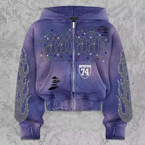 Meilleur prix Sweats à capuche avec strass Sweats à capuche avec fermeture éclair de couleur personnalisée Sweats à capuche avec strass respirants et confortables pour homme - Product Image 2