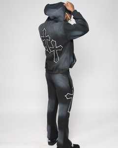 Personalizado bordado Vintage Rhinestone cremallera sudaderas con capucha Sun Faded algodón 3D Puff impresión carta Zip up Oversized hombres Sudadera con capucha - Product Image 6