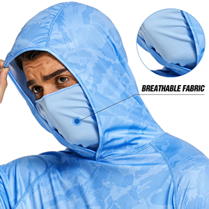 Camisa de Pesca Azul Camuflaje para Hombre, Manga Larga, Secado Rápido, con Diseño de Cuello Medio, Logotipo Personalizado, Ropa de Pesca en el Océano al Aire Libre - Product Image 4