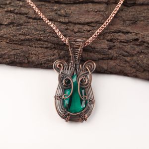 Green Emerald Quartz Gemstone Pear Cut Wire <b>Wrapped</b> Copper Fashion Pendant Oxidized Silver <b>Bridal</b> Wedding Engagement Party - Product Image 1