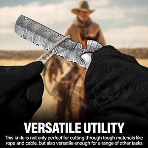 Couteau de coupe-taureau damassé fait à la main de 8 pouces, fourreau en cuir, couteau à os EDC, pour Cowboy occidental, écorçage, camping, extérieur - Product Image 4