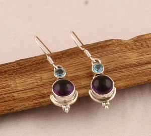 925 Sterling <b>Silver</b> Amethyst Blue Topaz <b>Earrings</b> Natural Gemstone Handmade <b>Silver</b> <b>Earrings</b> Anniversary Gift Wholesale Price - Product Image 2