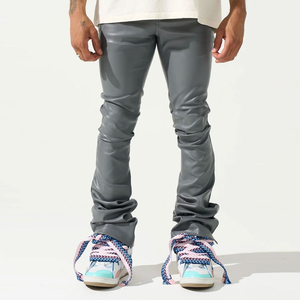 Pantalon de motard noir élégant pour homme en cuir d'agneau véritable, coupe ajustée, taille mi-haute, doux, pour la moto, coupe droite, non tissé - Product Image 2