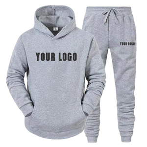 Sweat-shirt à capuche et pantalon de survêtement unisexe en coton épais 100% avec poches brodées en tissu polaire avec logo personnalisé - Product Image 1