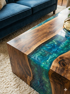 Table console moderne en résine époxy, plateau de table rivière, rectangulaire, taille et motif personnalisables, table de bureau et décoration intérieure en résine époxy - Product Image 2