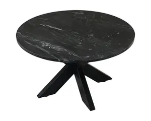 Luxe Eigentijdse Franse Stijl Ronde Zwarte Martino Marmeren Eettafel Met Gekruiste Metalen Poten