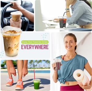 Vasos de Café de Plástico Biodegradable y Duradero de 16 oz con Tapas Antiderrames para Suministros de Restaurantes, Desechables para Smoothies y Bebidas Heladas - Product Image 1
