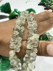 Lágrimas de Briolette facetadas de Cuarzo rutilado verde Natural, tamaño de hebra de 8 pulgadas, 5 a 7mm, aproximadamente, cuentas de piedras preciosas cortadas con cojín - Product Image 5