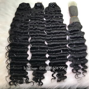 Paquet de cheveux humains vietnamiens bruts meilleure qualité Super brillant lâche vague profonde trame extensions de cheveux couleur noire naturelle - Product Image 2