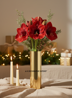 Vase cylindrique moderne en acier inoxydable finition or |   Vase à fleurs écologique pour table de mariage, décoration pour la maison et l'hôtel