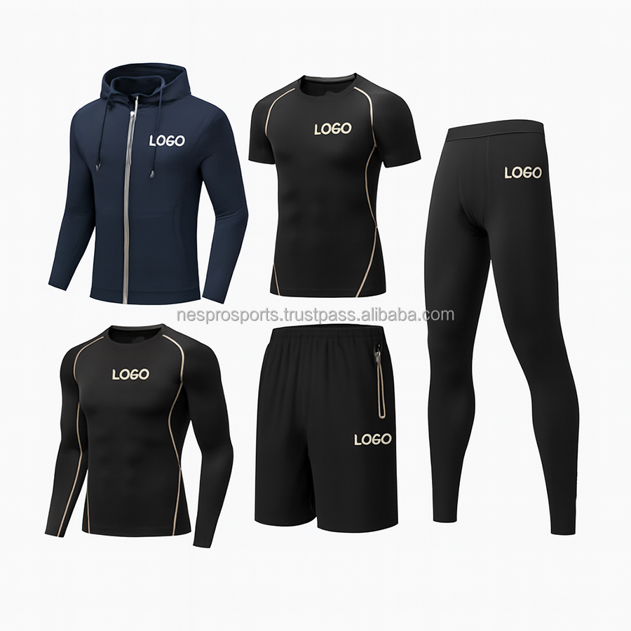 Unisex Plus Size 5-Piece Solid Training Fitness Set Activewear Seamless Compression Body Shaper Breathable Quick Dry T-Shirt