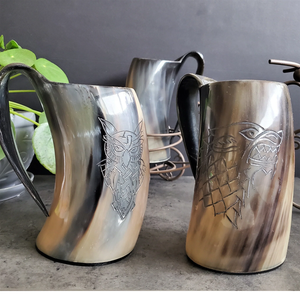 En solde Corne à boire Viking Tasse à bière 500ml Écologique Vintage Camping Tasse de voyage avec poignée - Product Image 2