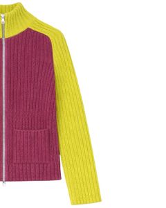 Cárdigan de Punto Acanalado con Cierre para Mujer, Cuello Alto, Manga Larga, Suave y Cálido, Informal de Invierno, Dos Tonos Verde Lima y Borgoña - Product Image 4