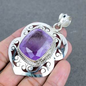 Pendentif en améthyste plaqué argent pour femme Grossiste indien en laiton de qualité supérieure - Product Image 3