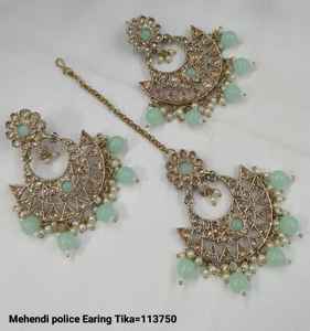 INDIAN EARRINGS TRADITIONAL and FASHIONABLE WITH PEARL EARRINGS and MANGTIKKA <b>SET</b> for WOMEN <b>GIRLS</b> - Product Image 2