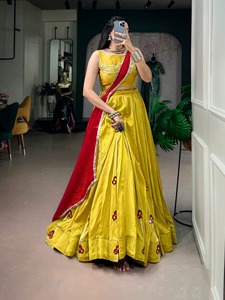 Premium Navratri Chanderi <b>Lehenga</b> with Mirror Patchwork Work G Party Style All Seasons <b>Women</b> - Product Image 1