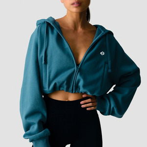 Ventes en gros de sweats à capuche courts pour femmes, 100% coton, logo personnalisé, OEM ODM, marque privée, sweats en molleton streetwear pour femmes - Product Image 1