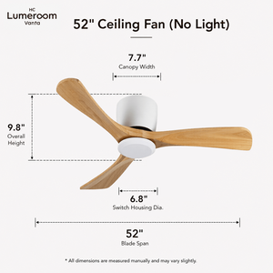 Ventilateur de plafond en bois massif de style farmhouse de 52 pouces sans lumière avec télécommande, ventilateur silencieux à moteur DC réversible à montage encastré - Product Image 4