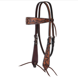 Harnais de Cheval Western en Cuir Premium de Haute Qualité, Tête de Cheval Ornée de Motifs Floraux Gravés à l'Huile Légère, Personnalisable avec Logo et Couleur, Idéal pour la Course - Product Image 1