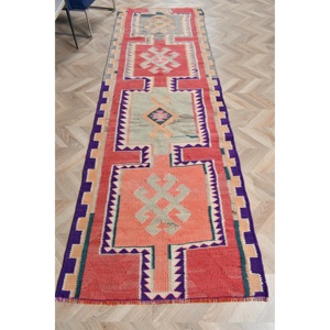 3.1x9.8 ft Rug, <b>Runner</b> Turkish Rug, <b>Red</b> Kilim Solid Rug - Product Image 1