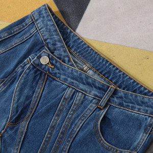 AIPA Pantaloni in Denim a Vita Alta Casual a Righe Asimmetrici con Gamba Svasata e Elasticizzati Stile Streetwear - Product Image 3