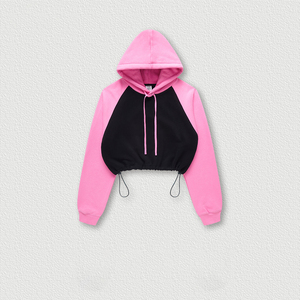 Hoodies Manufacturer Custom Color Block Raglan Sleeve <b>Crop</b> <b>Top</b> Hoodies Women's Hoodies - Product Image 6
