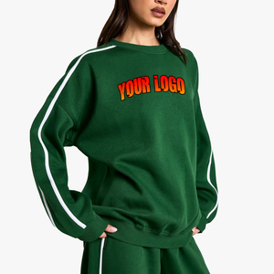 ODM Sweat-shirts à capuche en coton épais brodé 3D à épaules tombantes col rond avec fermeture éclair surdimensionnée pour femmes - Product Image 6