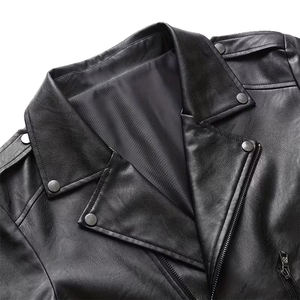 แจ็คเก็ตหนังผู้ชายคุณภาพสูง สีดำ ระบายอากาศ กันลม เป็นมิตรกับสิ่งแวดล้อม แจ็คเก็ตหนังสไตล์ไฮสตรีท พร้อมกระเป๋าซิป - Product Image 4