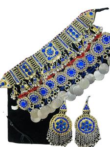 New Arrival Afghan Tribal Blue Antique Gold Design Statement <b>Necklace</b> Earrings Set Handmade <b>Pearls</b> for Gift OEM Service - Product Image 5