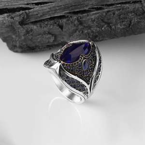 Vente en gros Azuris VALKH1183 Bague pour homme en argent sterling 925 de style ottoman Pierre naturelle Agate Fabriquée à la main en Turquie - Product Image 3