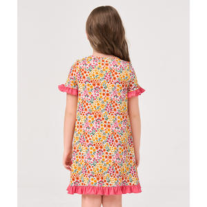 Vestidos con Estampado Floral, Corte en A, Mangas con Volantes de Bambú, para Niñas Grandes, Cintura Natural - Product Image 1