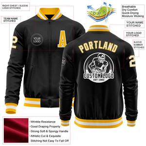 Custom <b>Black</b> Gold-White Bomber Varsity Letterman Zipper Jacket Windbreaker Streetwear Vintage Men's Varsity Jacket - Product Image 2