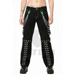 Gothic Cargo Pants Wide Leg Trousers Black Blue Chain Strap Mid Waist Breathable Streetwear for Men - Product Image 3