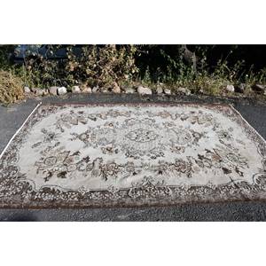 Classique Beige Brun 5.8 X 9.1ft Eco Friendly Medium Pile Laine Tapis Turc Patchwork Design pour Salle À Manger Latex Support - Product Image 4