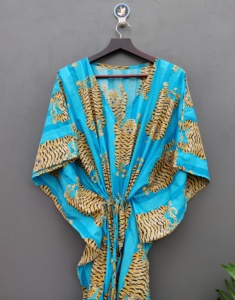 ชุดเดรสชายหาดผ้าคอตตอนพิมพ์ลายเสือเทอร์ควอยส์แขนเกาหลีสำหรับผู้หญิงชุดเดรสฤดูร้อน - Product Image 4