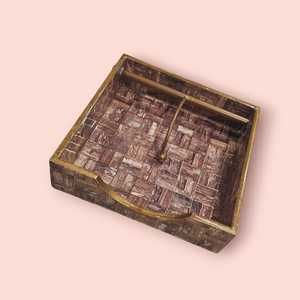 Manufacturer Rectangle Enamel Golden Printed Wood <b>Table</b> Serving Tray Wholesale Price From India New style Handmade Serving Tray - Product Image 5
