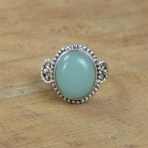 Aqua Chalcedony Sterling <b>Silver</b> Ring Handmade Gemstone Jewelry US Size 5 Elegant Gift For Women - Product Image 1